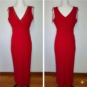Jody 13/14 Dress Red Burgundy Chiffon V-Neck Beaded Sleeveless Stretch Lined